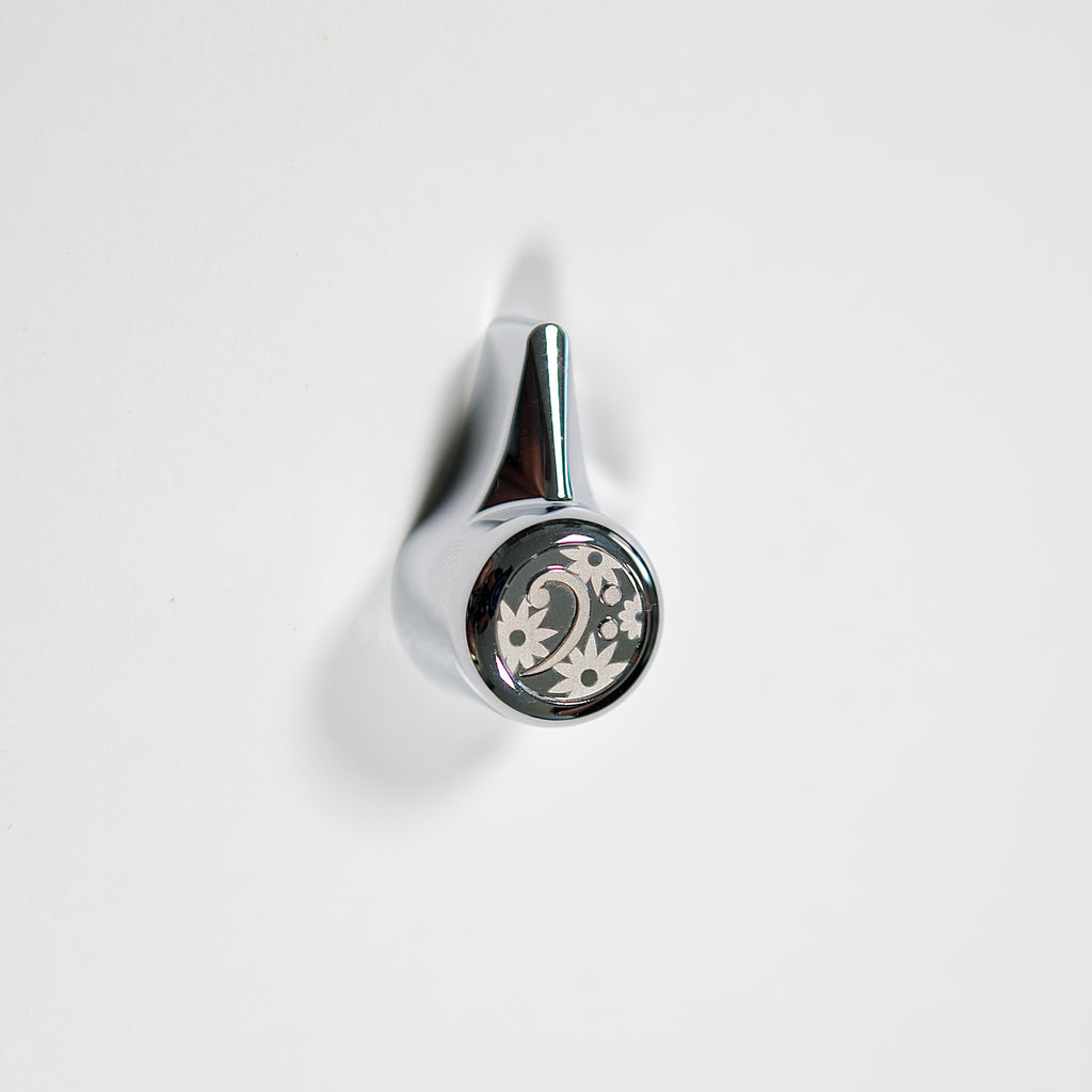 'The Selector' Bass Knob - Floral Bass Clef Design - Chrome