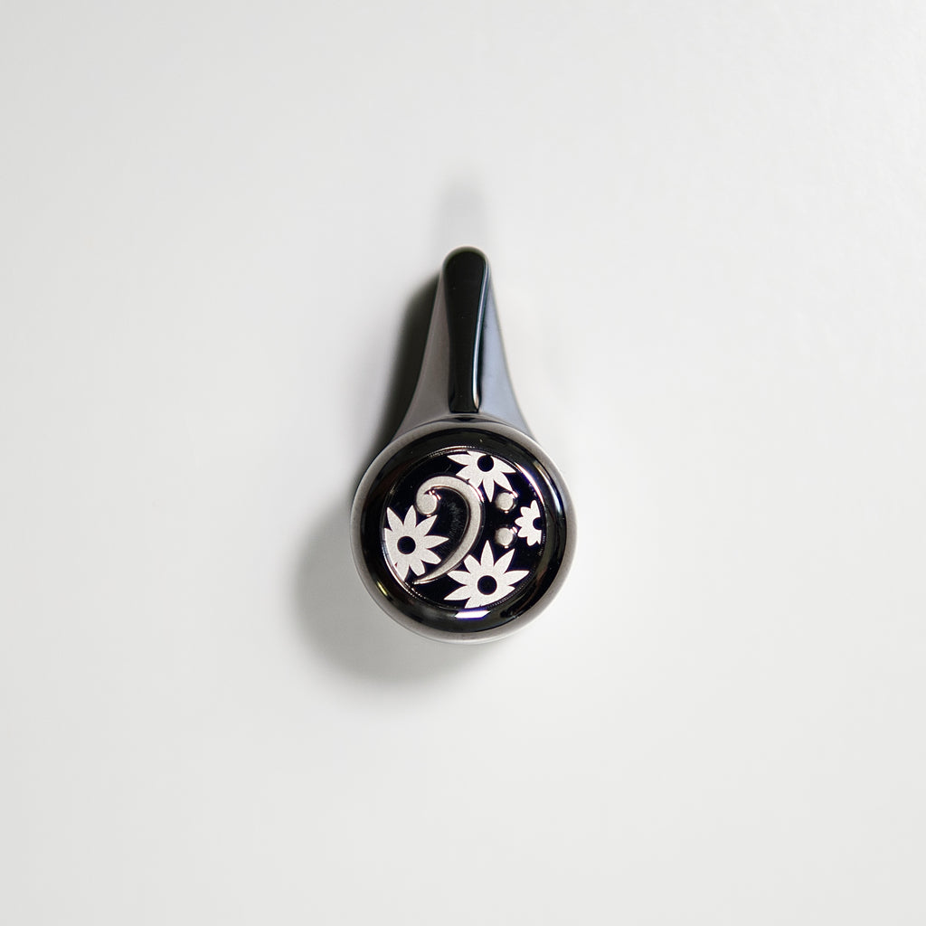'The Selector' Bass Knob - Floral Bass Clef Design - Black Chrome